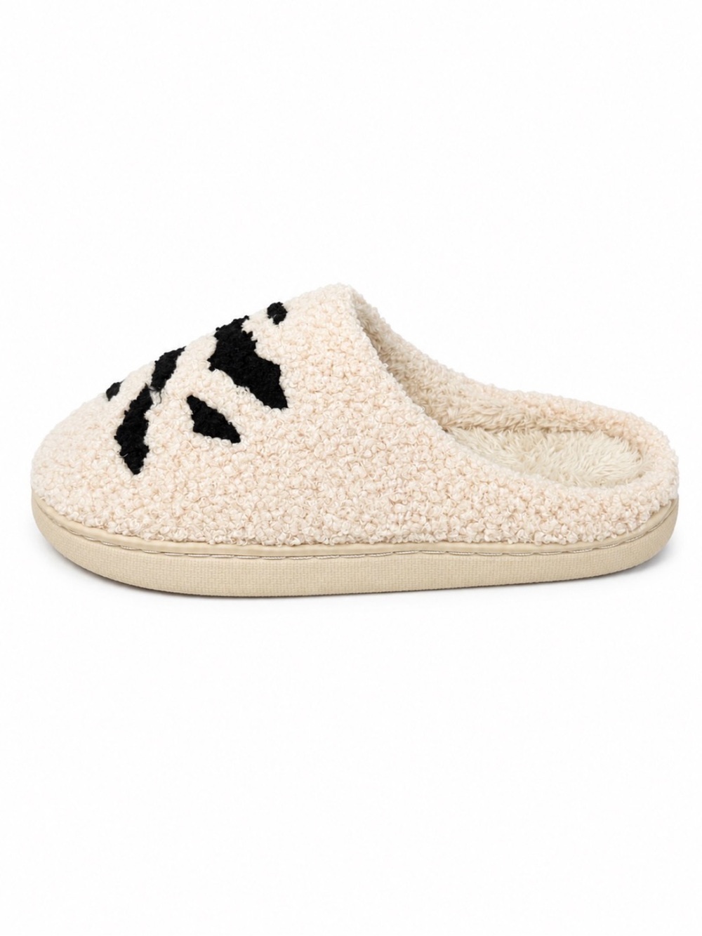 NEW - Cozy Fuzzy Slip-On Slippers with Black Bat Appliqués - Pale pink/black M/L